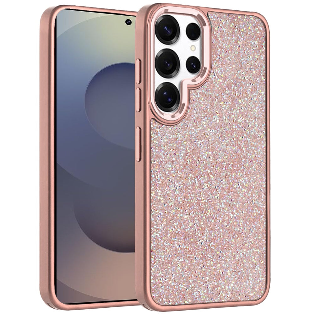 For Samsung Galaxy S25 Ultra Crystal Sparkle Diamond Glass Full Mini Glitter Bling Frame TPU Hybrid Protective Case Cover