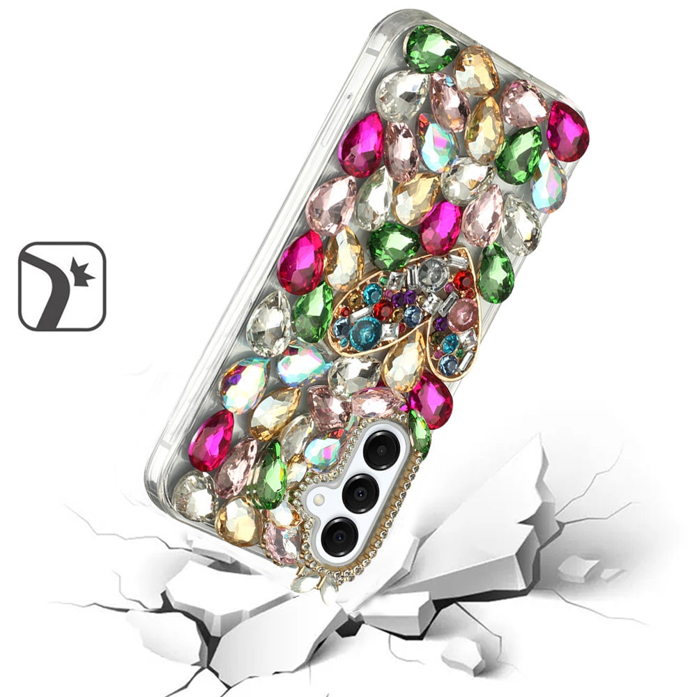 For Samsung Galaxy Z Flip 7 FE Bling Crystal 3D Full Diamonds Luxury Sparkle Rhinestone Hybrid Protective Case Cover Colorful Heart