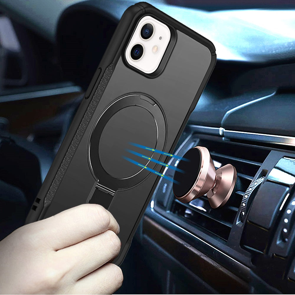 For Apple iPhone 11 Matte Finish Magnetic Ring Hybrid Protective Invisible Kickstand Magsafe Compatible Case Cover Cosmic Orange