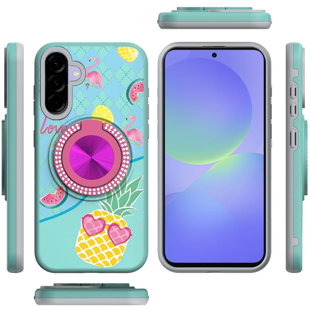 For Samsung Galaxy A37 Pattern Design Hybrid with Invisible Ring Stand & Magnetic Back, Shockproof Protective Grip Case Cover