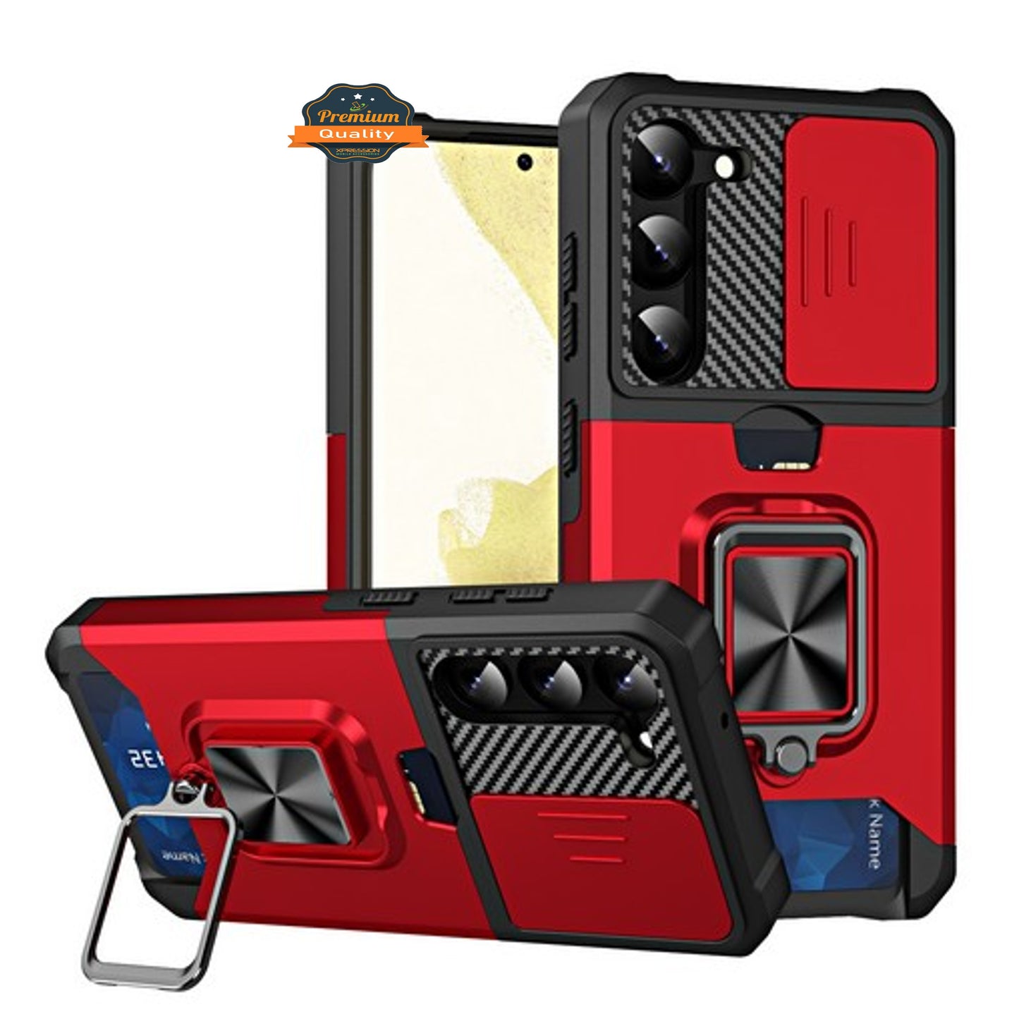 For Samsung Galaxy A17 5G Wallet Case with Slide Camera Protector, Credit Card Slot, Ring Sand, Magnetic Car Mount Case Cover