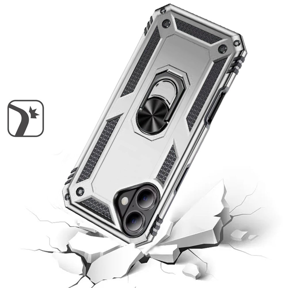 For iPhone 16 (6.1") Hybrid Shockproof Durable 360 Degree Rotatable Ring Stand Holder Kickstand Fit Magnetic Car Mount Case Cover Rose Gold