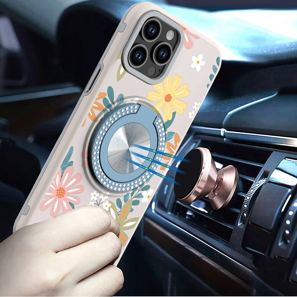 For Apple iPhone 11 Pro Max Pattern Design Hybrid with Invisible Ring Stand & Magnetic Back, Shockproof Protective Grip Case Cover Pineapple