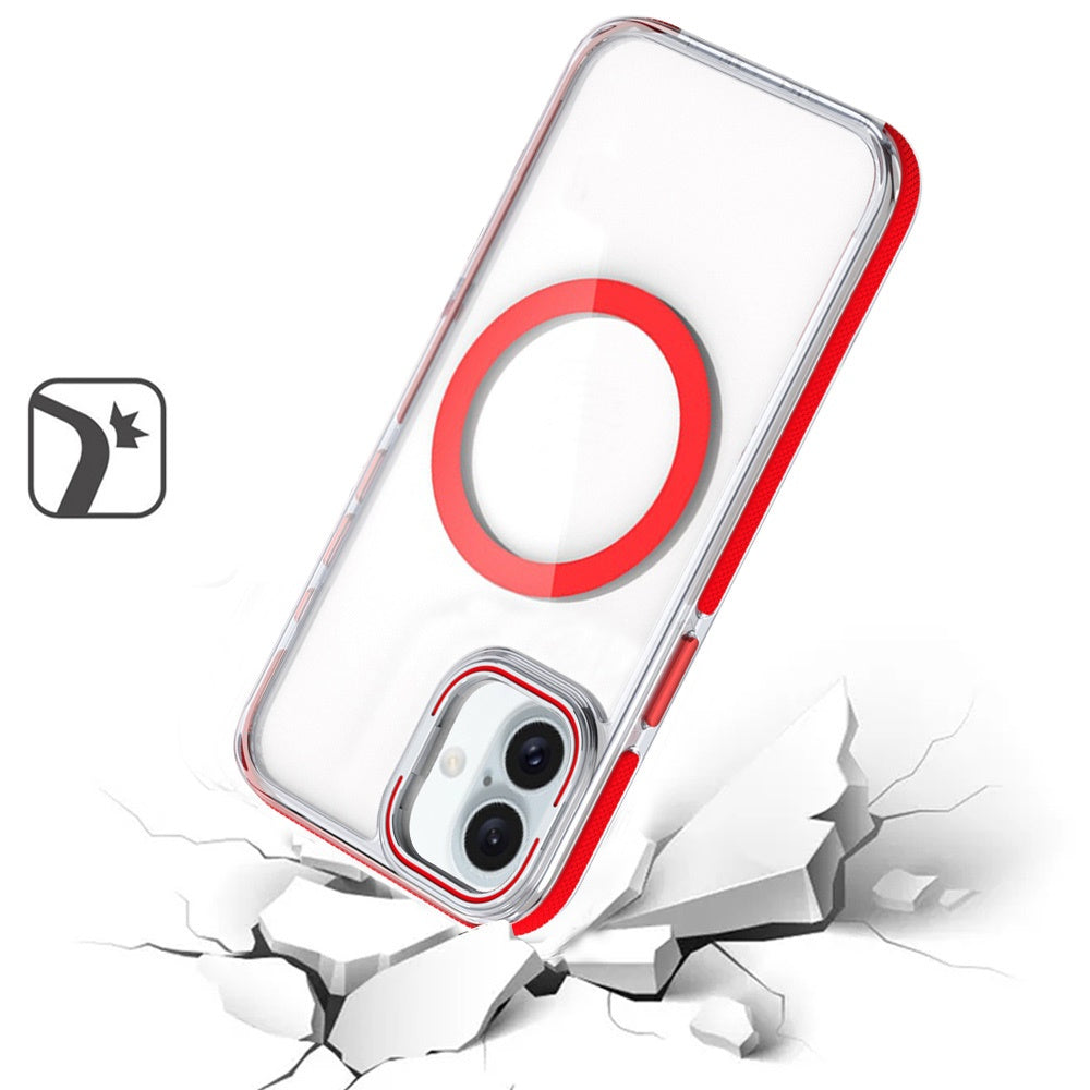 For Apple iPhone 17 Hybrid Clear Back Case with Invisible Camera Bracket Stand, MagSafe Magnetic Circle, Shockproof Color Frame Case Cover