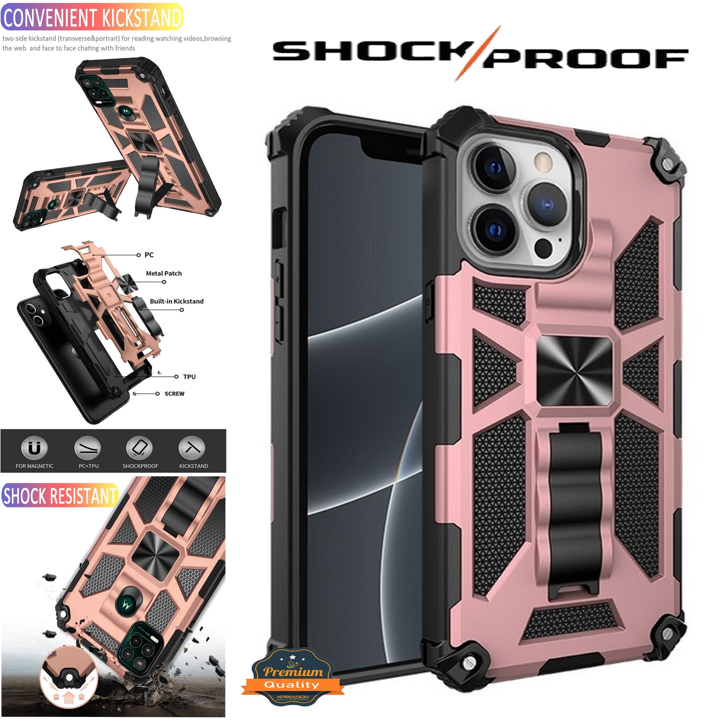 For Apple iPhone 15 Pro Max (6.7") Built in Magnetic Kickstand, Military Hybrid Bumper Heavy Duty Dual Layers Stand Phone Case Cover