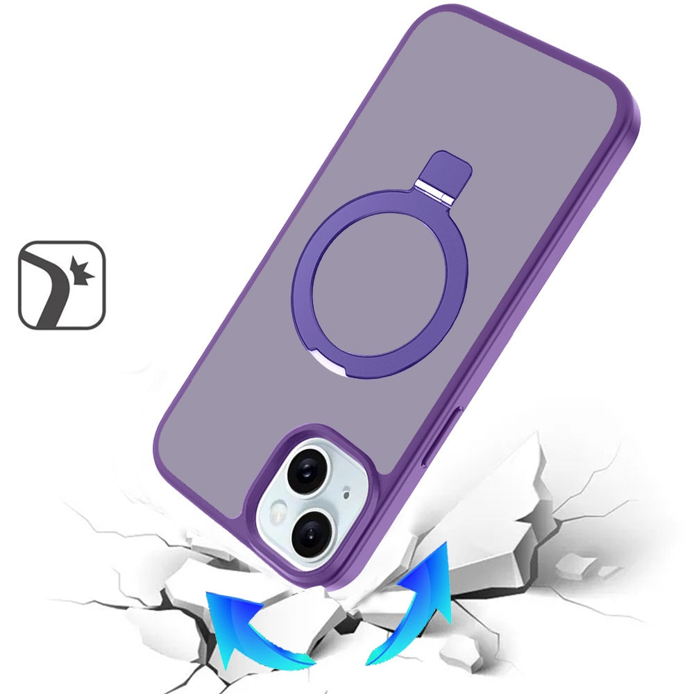 For iPhone 15 (6.1") Magnetic Circle Back with Ring Stand Full Rotation Matte Hybrid Shockproof Case Cover Cosmic Orange