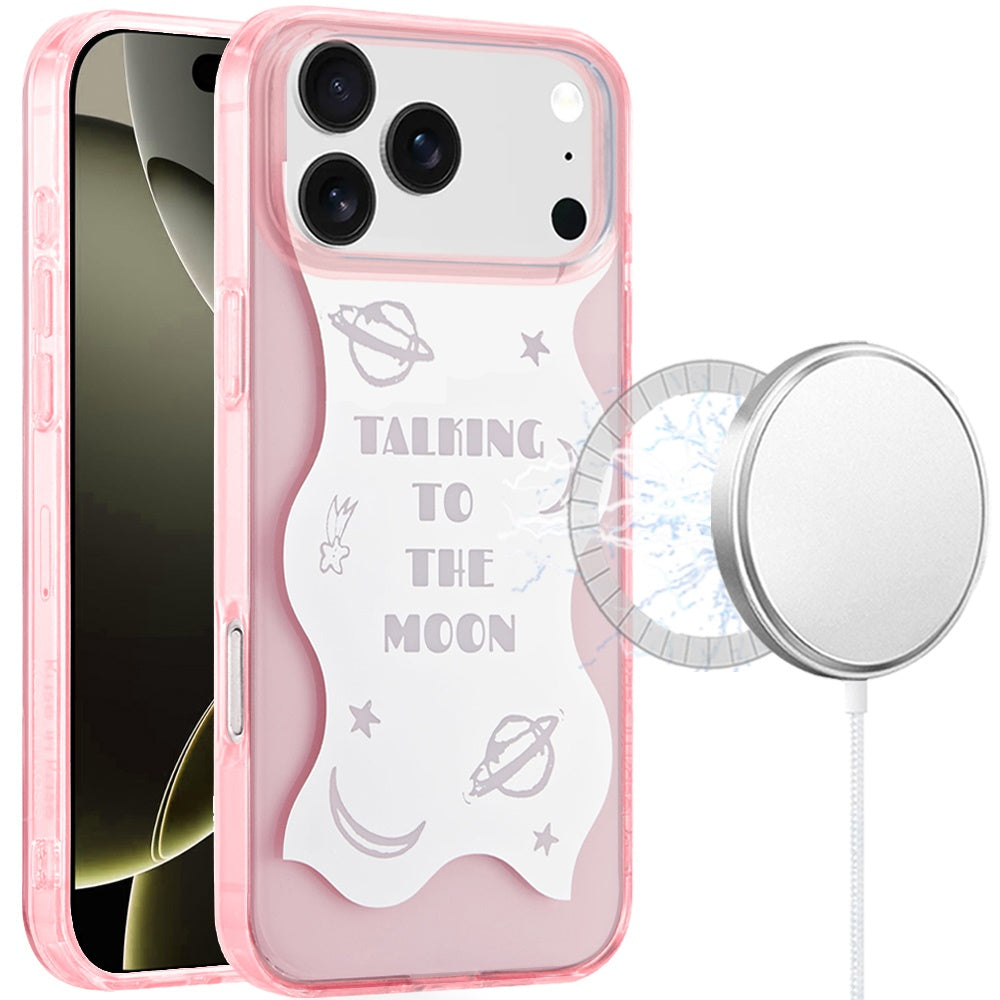 For Apple iPhone 17 Stylish Pattern Fashion IMD Printed Design TPU Double Layer Slim Shockproof with Magnetic Back Case Cover Talking to the moon