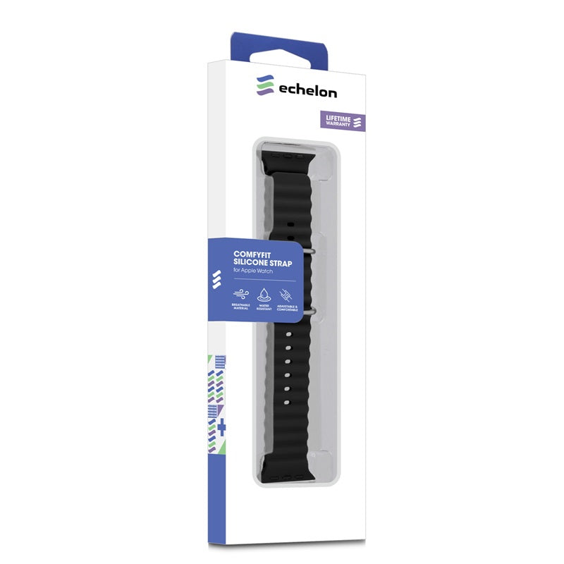 echelon ComfyFit Silicone Strap for Apple Watch Series 9 45mm/Watch Series 10 46mm / Watch SE (2022) 44mm - Black, Apple Watch Accessories