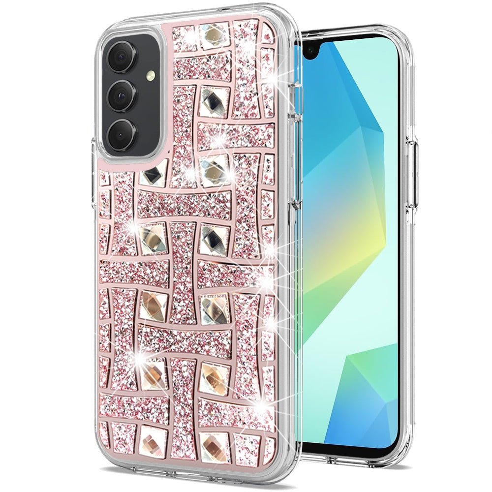For Samsung Galaxy A16 5G Sparkly 3D Design Diamond Shockproof Protective Bling Glitter Rhinestone Hybrid Skin PC + TPU Case Cover