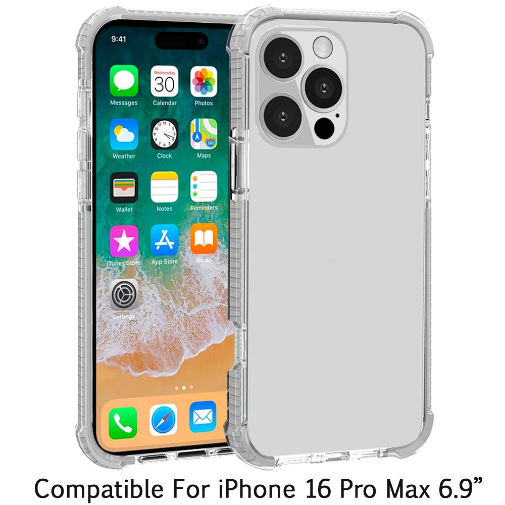 Apple iPhone 16 Pro Max (6.9") Hybrid Transparent Acrylic Rubber Gummy Gel Hard PC Silicone TPU Color Bumper Frame