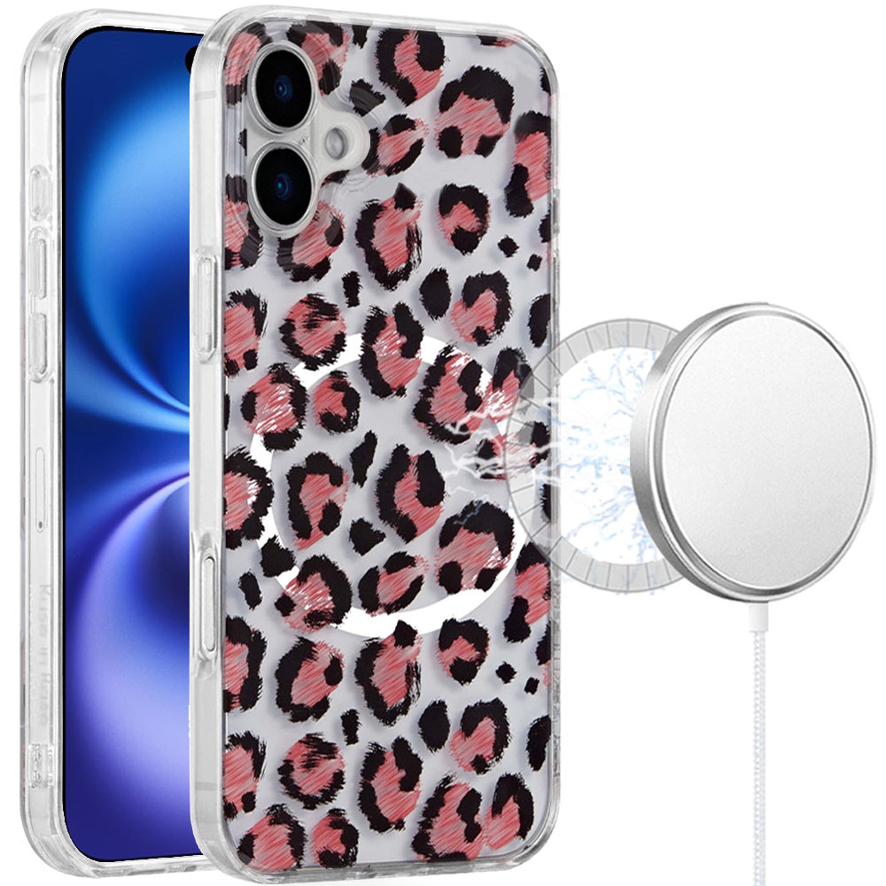 For Apple iPhone 17 Stylish Pattern Fashion IMD Printed Design TPU Double Layer Slim Shockproof with Magnetic Back Case Cover Beauty Leopard