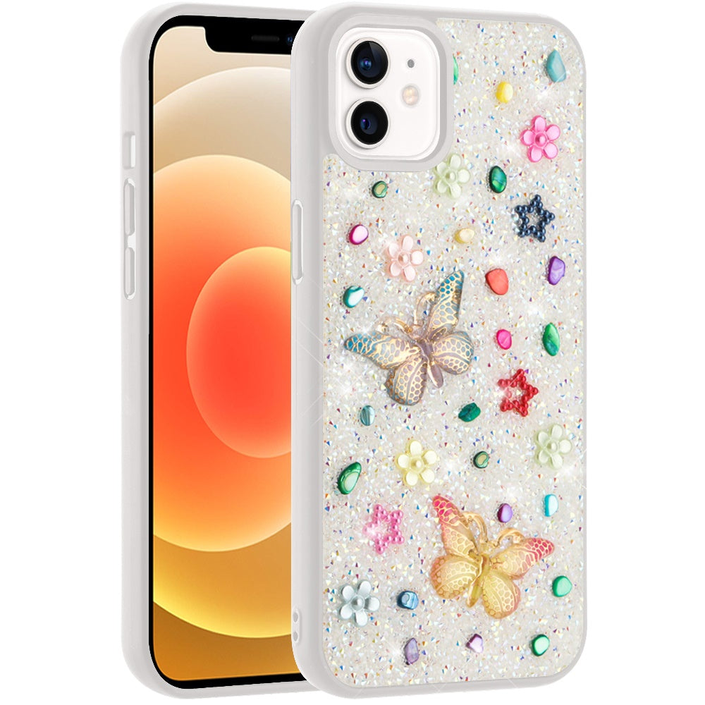 For Apple iPhone 16 Plus (6.7") Diamond Butterfly 3D Glitter Bling Design, Slim Hybrid Sparkle Protective Cover TPU for Women Girls Case Cover
