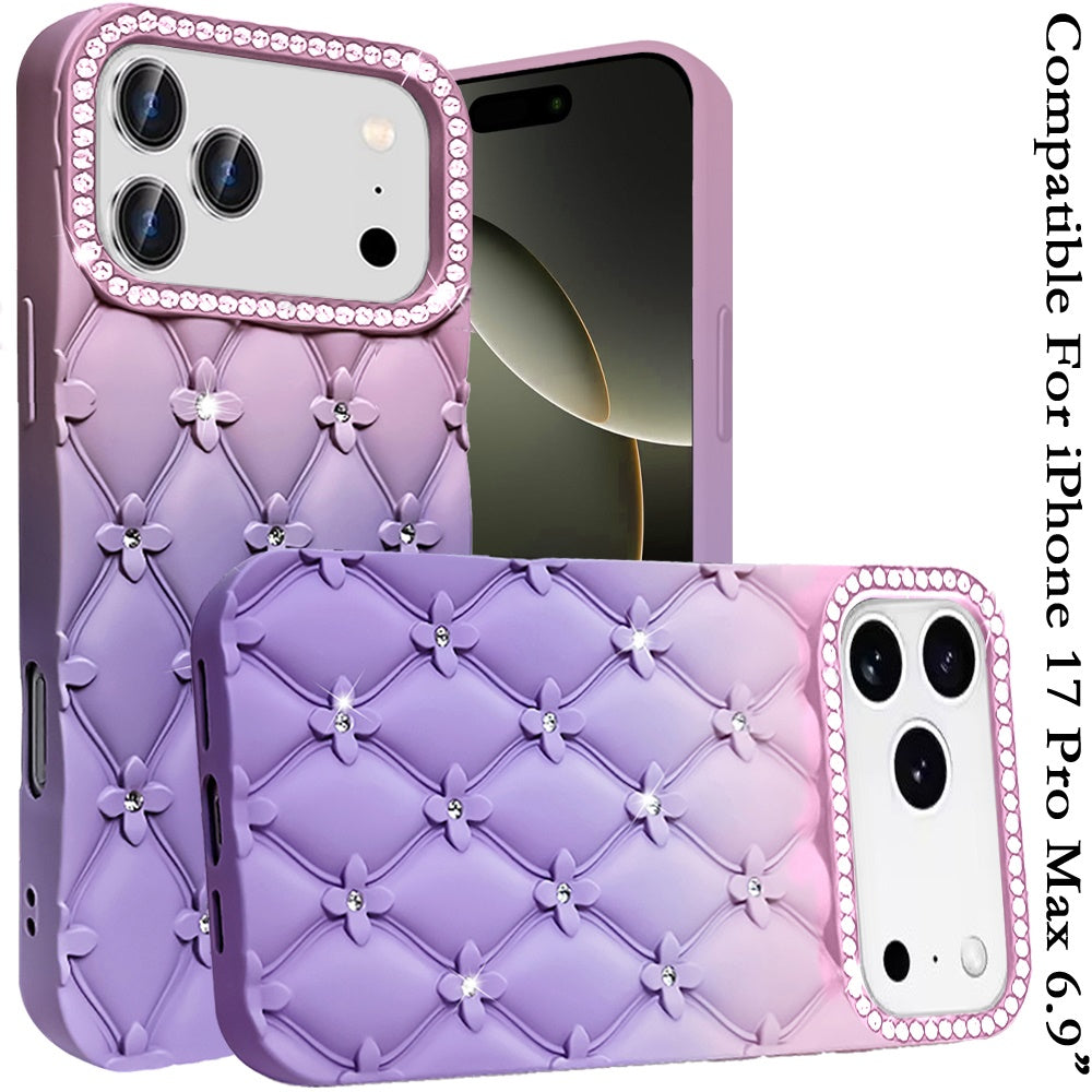 Phone Case for Apple iPhone 17 Pro Max (6.9") Floral Glitter Shimmer Bling Hybrid Shockproof Anti Slip Thick TPU Protective Stylish Design Cover