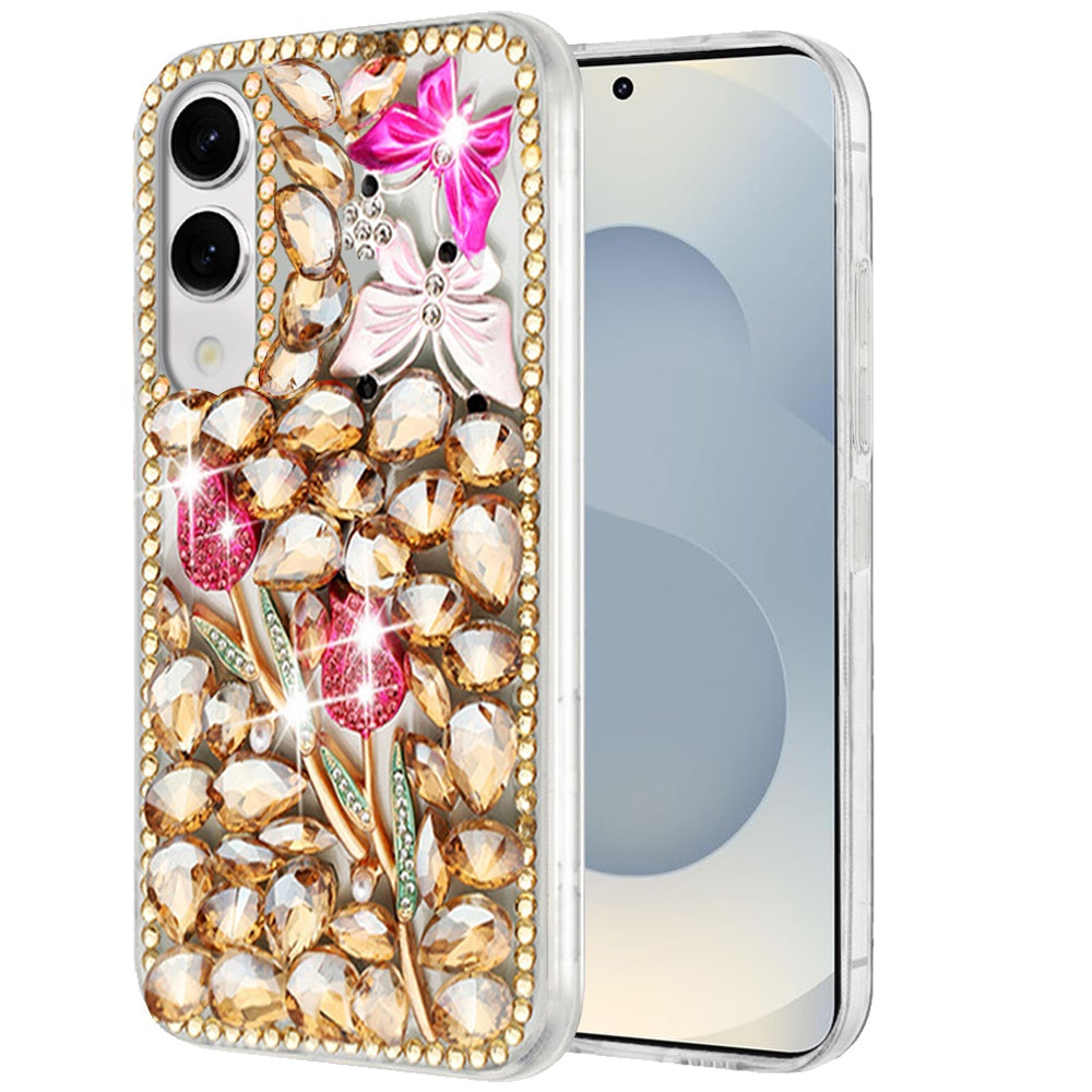 For Samsung Galaxy S25 EDGE Bling Crystal 3D Full Diamonds Luxury Sparkle Rhinestone Hybrid Protective Case Cover