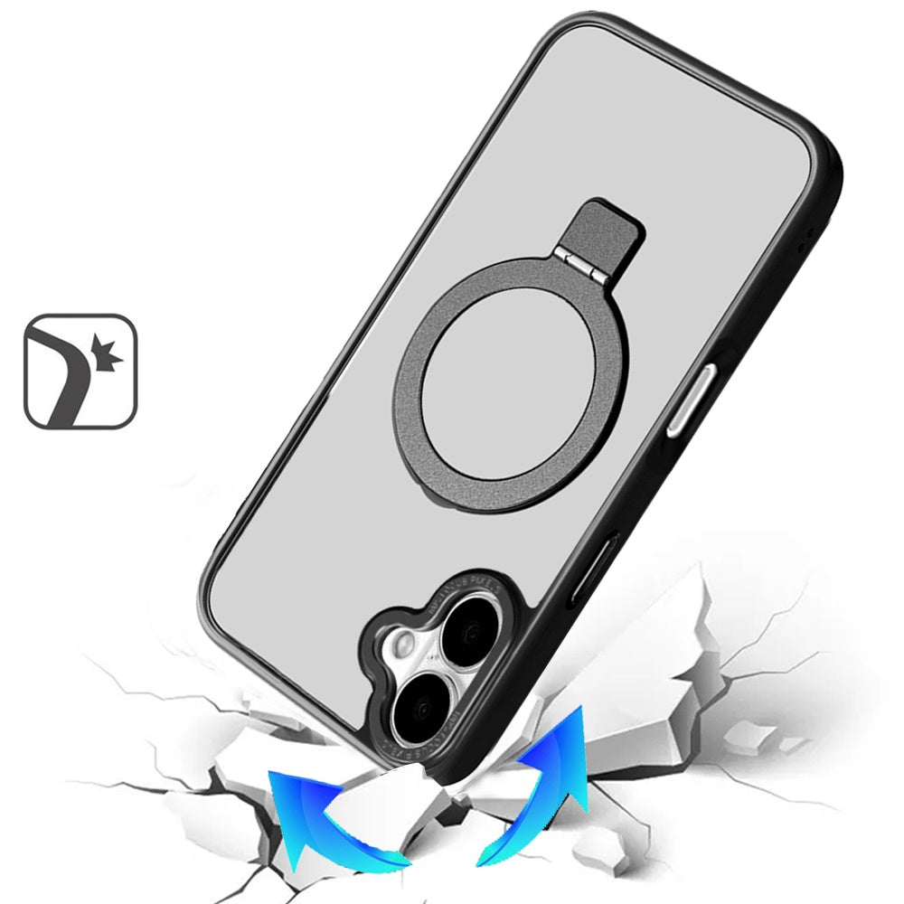 For Apple iPhone 17 Air (6.6") Magnetic Metal Matte with Built-in MagSafe Stand, Hybrid Shockproof Armor, TPU Frame Case Cover Black
