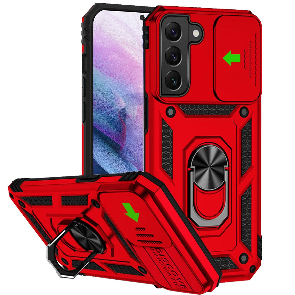 For Samsung Galaxy S21 Shockproof Edge Bumper with Stand, Camera Lens Protection & 360° Rotate Ring Kickstand Case Cover