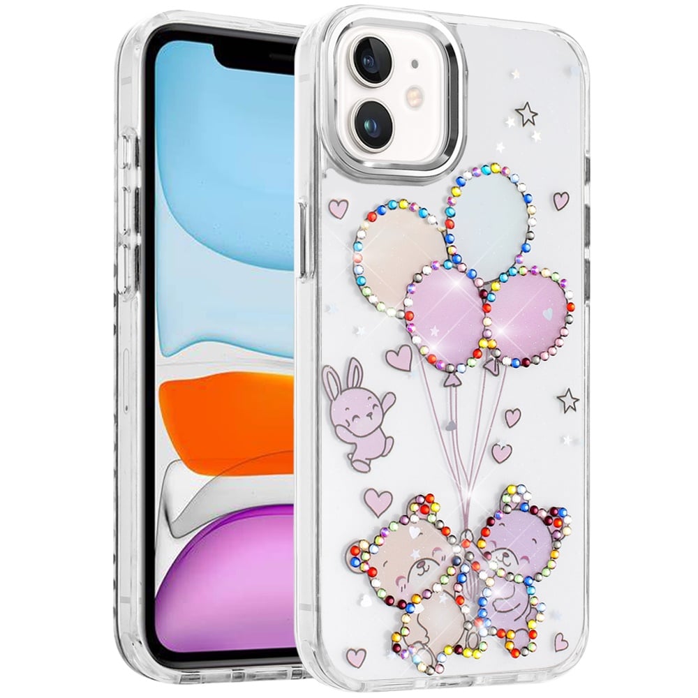 For Apple iPhone 11 Butterfly Resin Epoxy Diamond Design Metal Edged Hybrid Shockproof Heavy Duty Drop Protection Case Cover