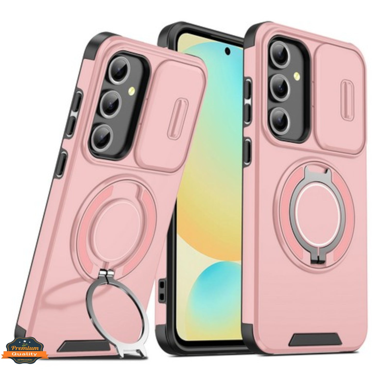 For Samsung Galaxy A17 5G Hybrid Case with 360° Magnetic Ring Stand, Camera Slide Protector & Compatible with MagSafe Case Cover