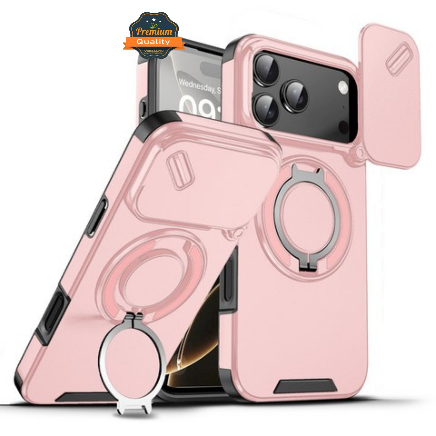 For Apple iPhone 17 Pro Hybrid Case with 360° Magnetic Ring Stand, Camera Slide Protector & Compatible with MagSafe Case Cover