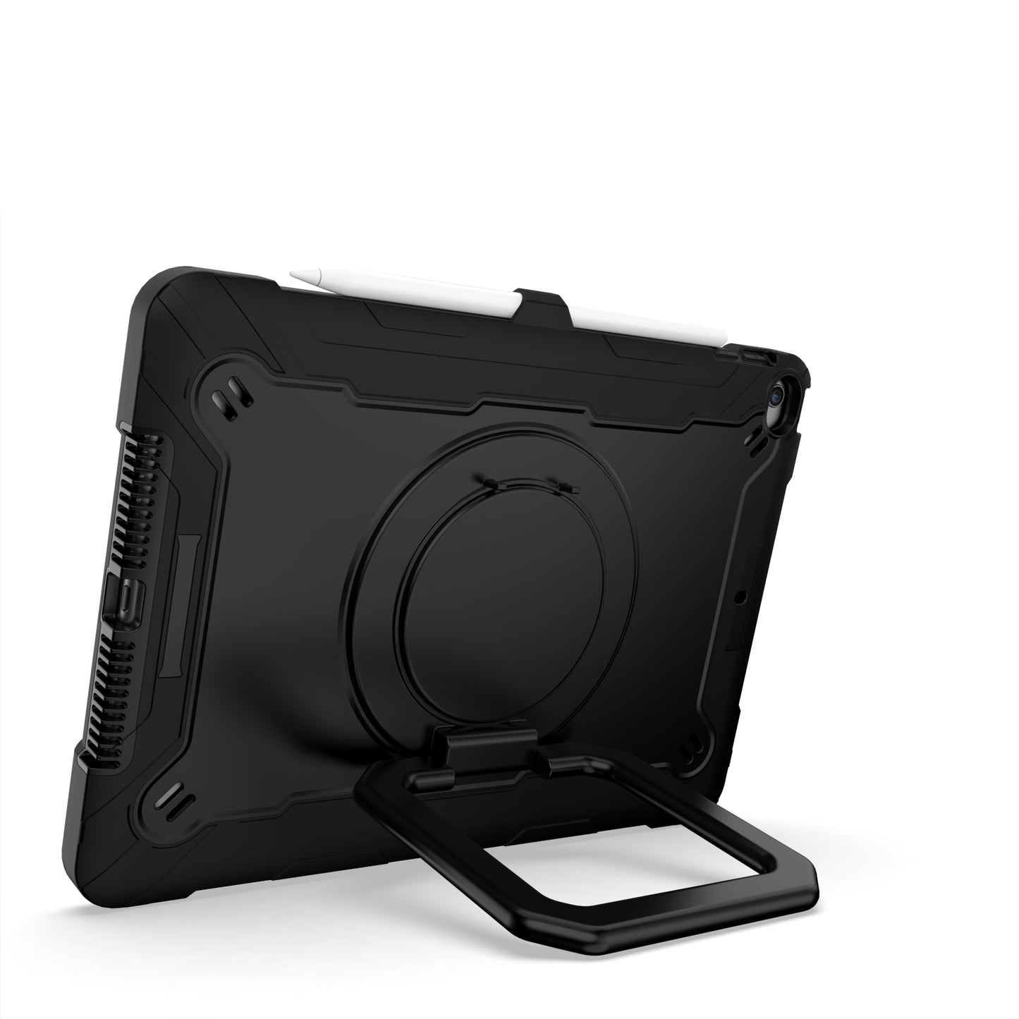 For Tough Hybrid 3 in 1 Case with 180° Rotating Kickstand, Adjustable Shoulder Strap, Shockproof TPU Rubber PC Black Tablet Case Cover