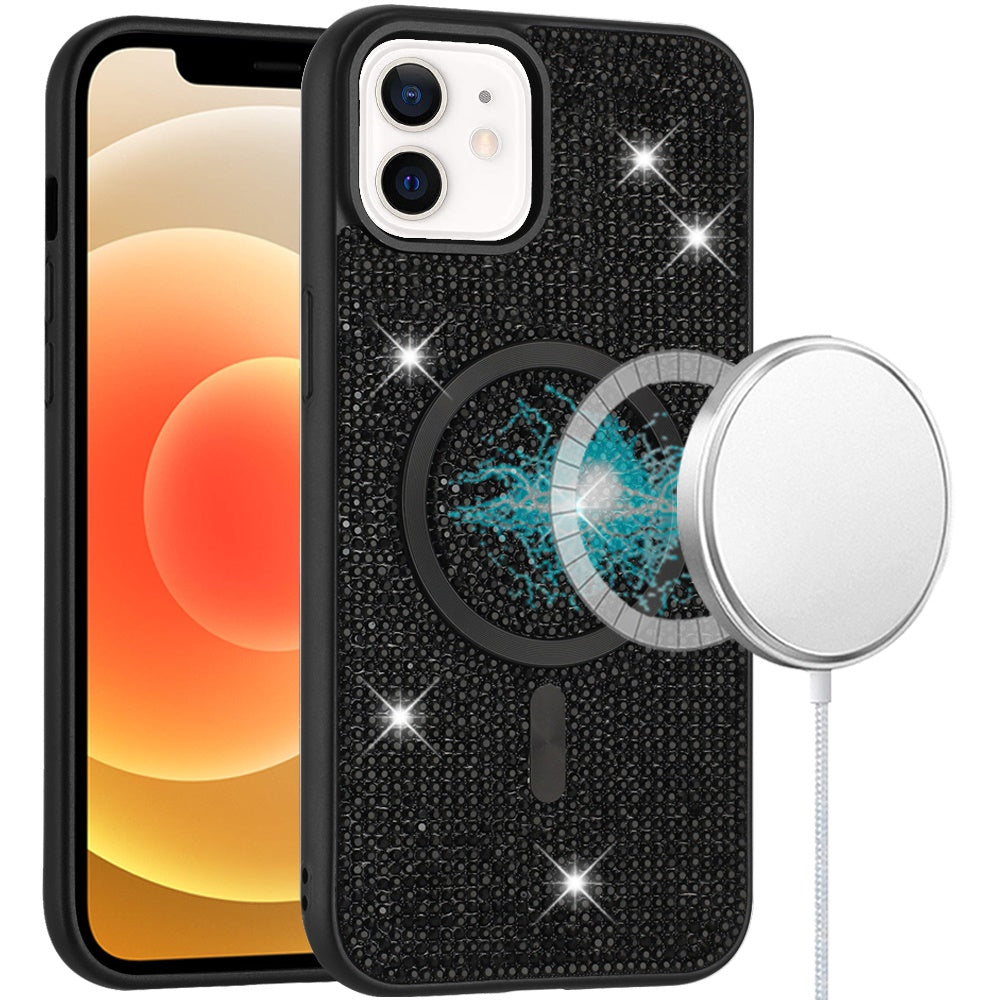 For Apple iPhone 17E /16E Sparkly Diamond Bling Case Rhinestone Skin Hybrid with Magnetic Circle, MagSafe Compatible Case Cover Black