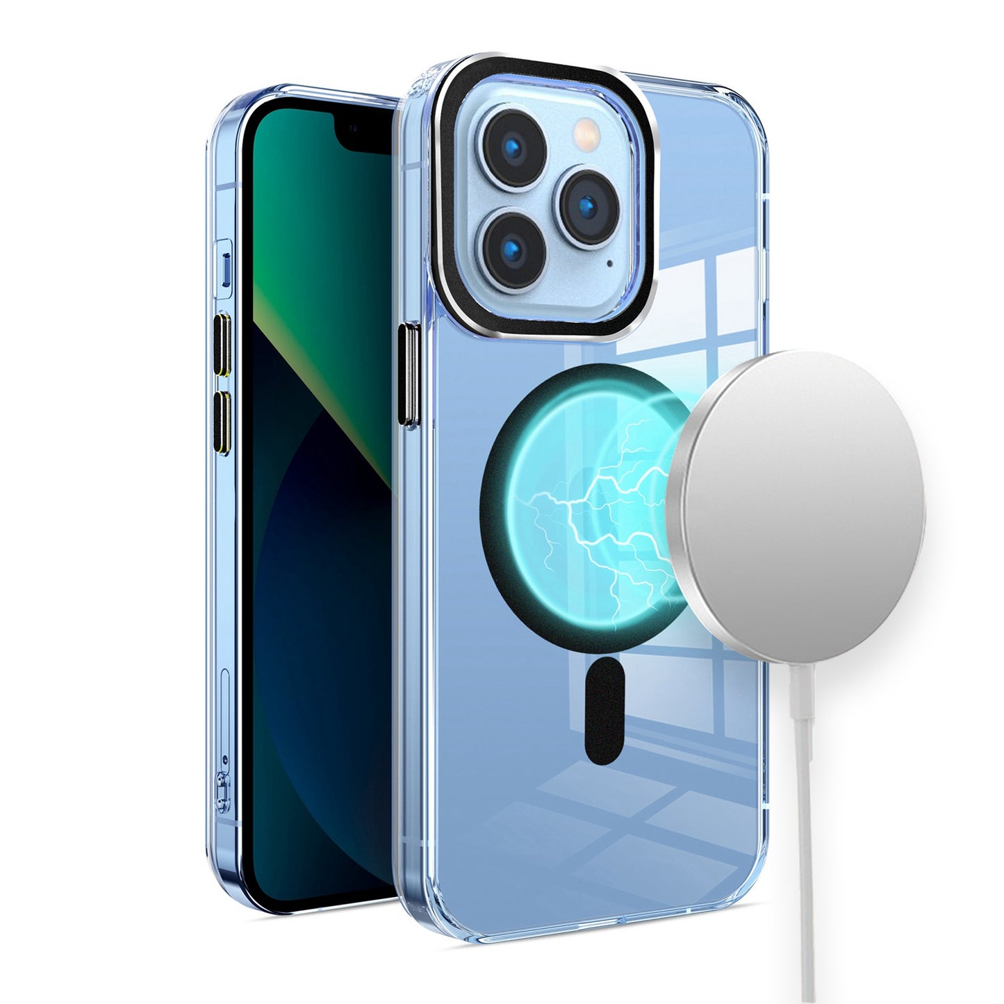 For Samsung Galaxy S23 Ultra Clear Transparent Case Matching Circle Design, Hybrid TPU Hard Shell, Support Magsafe Charger Case Cover Light Green