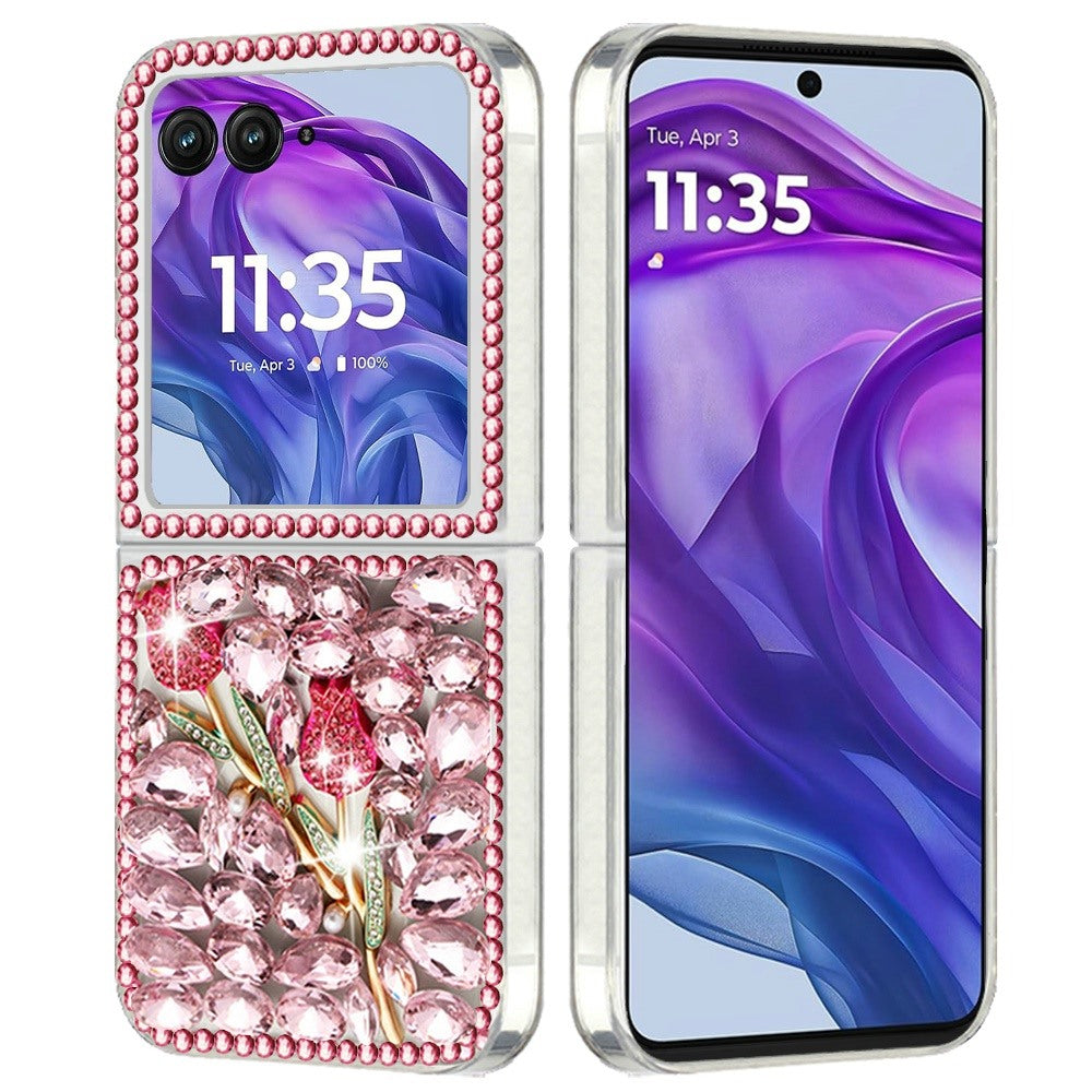 For Motorola Razr+ Plus 2024 Bling Crystal 3D Full Diamonds Luxury Sparkle Rhinestone Ornaments Fashion Hybrid Case Cover