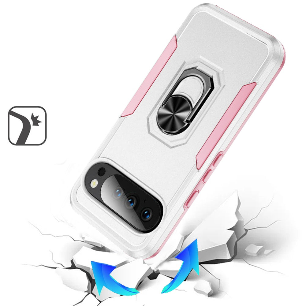 For Google Pixel 10 Pro XL Hybrid Rugged Tough 2in1 Drop-Proof Protection Military Grade Armor with Metal Ring Stand Case Cover