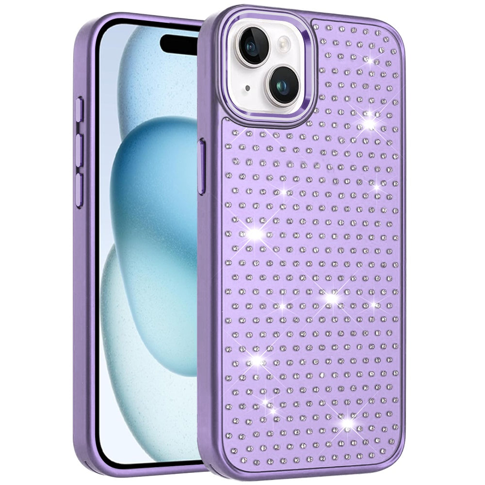 For Apple iPhone 15 Bling Diamond Metallic, Full Sparkle Chrome Edged Hybrid Protective Shockproof Case Cover