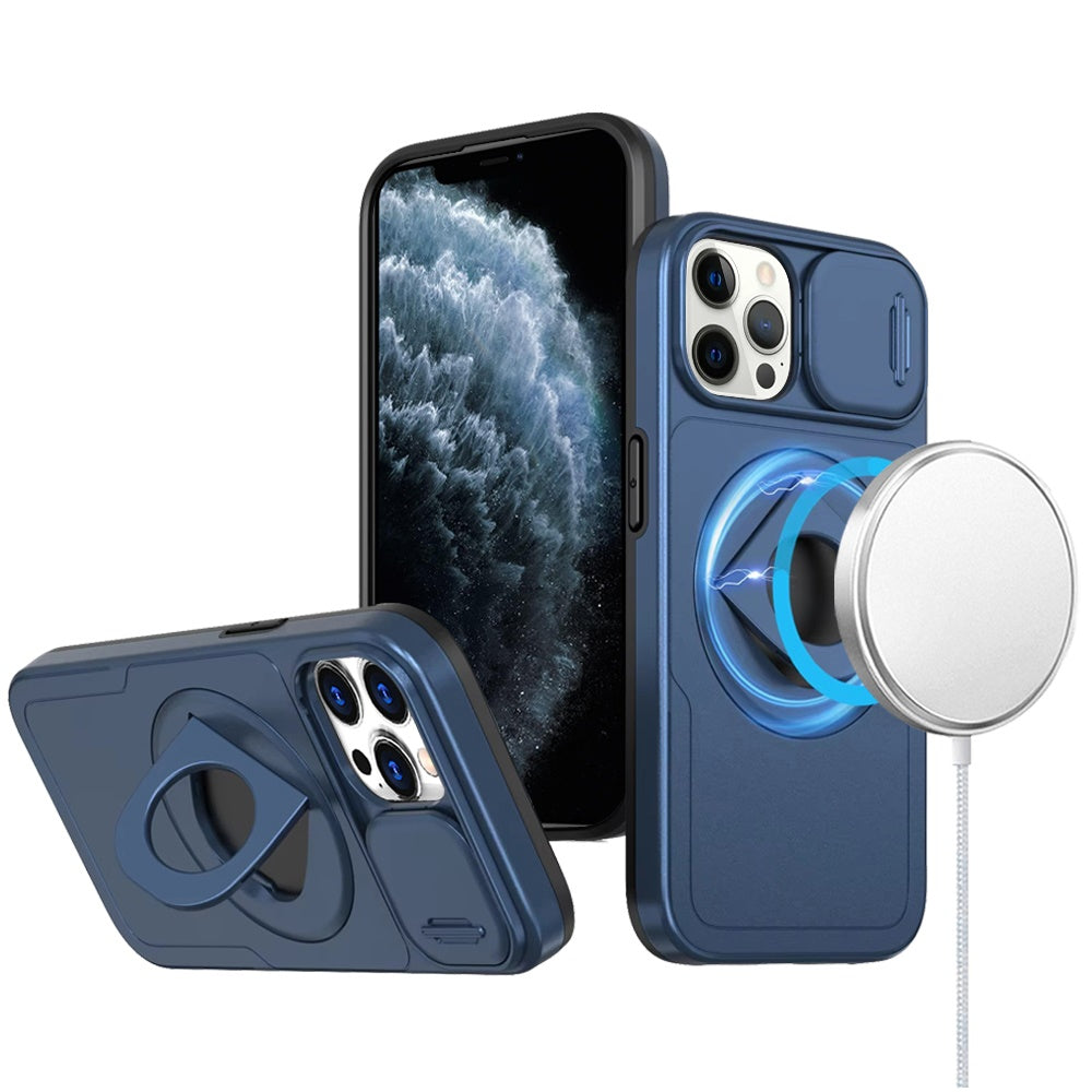 For Apple iPhone 16 Pro Max (6.9") Full Coverage with Camera Window, Magnetic Circle, Rotatable Ring Stand, MagSafe Compatible, Shockproof Hybrid Protectiv Case Cover