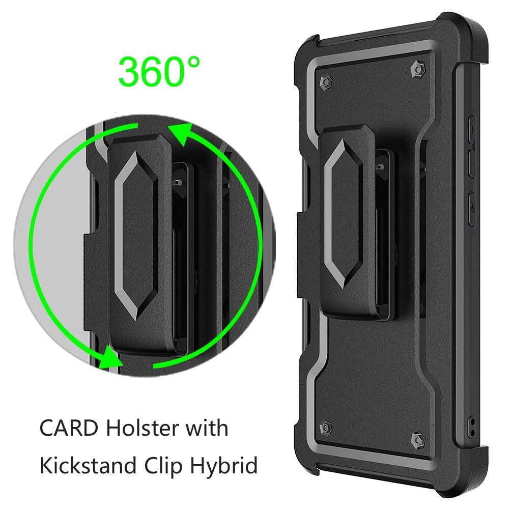 For Apple iPhone SE 3 (2022) SE/8/7 Full-Body Hybrid Heavy Duty Armor Case with Belt Clip Holster, Credit Card Holder & Kickstand Case Cover Black