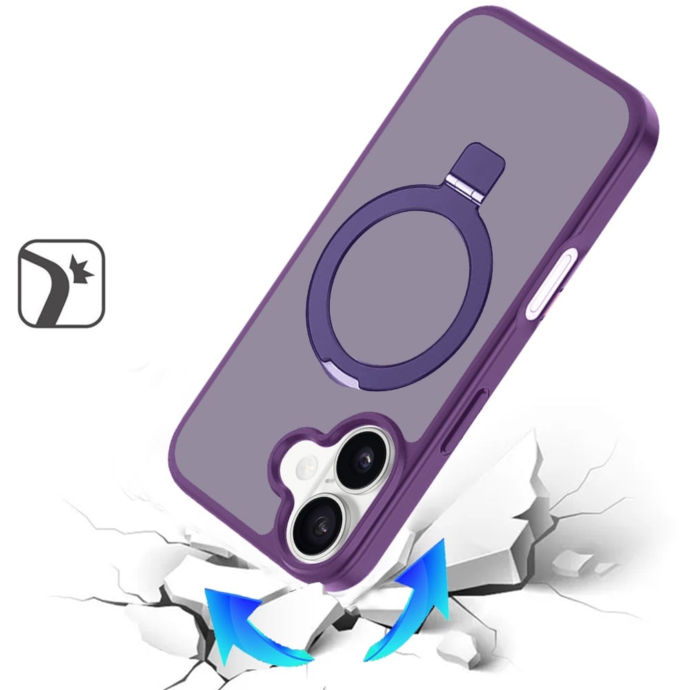 For Apple iPhone 17 (6.3") Magnetic Circle Back with Ring Stand Full Rotation Matte Hybrid Shockproof Case Cover