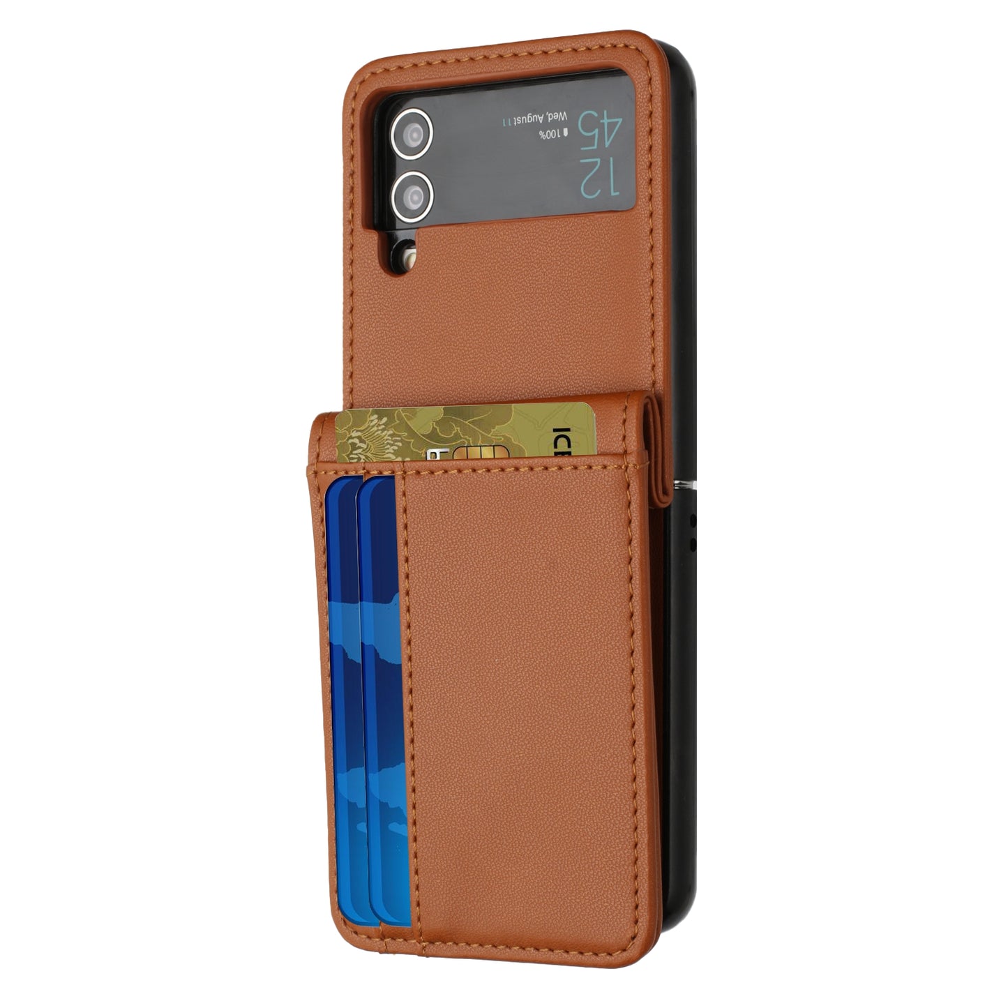 For Samsung Galaxy Z Flip 7 FE Wallet Case PU Leather Back Storage with Card ID Slot, Pocket Holder, Hybrid Protective Case Cover Brown