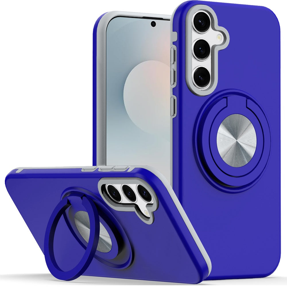 For Samsung Galaxy S25 FE, S25 Fan Edition Metal Matte Hybrid with Invisible Rotational Ring Stand, Car Mount Friendly, Military Grade Slim Fit Sturdy Case Cover Black