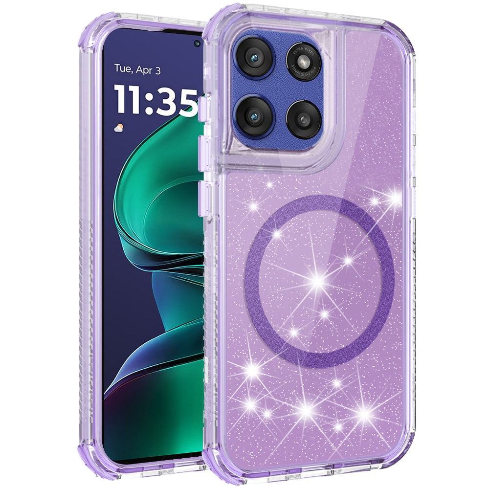 For Motorola Moto G Stylus 5G 2025 Magnetic Circle Compatible with Magsafe, Bling Glitter Sparkle 3-in-1 Hybrid Shockproof TPU Bumper Case Cover