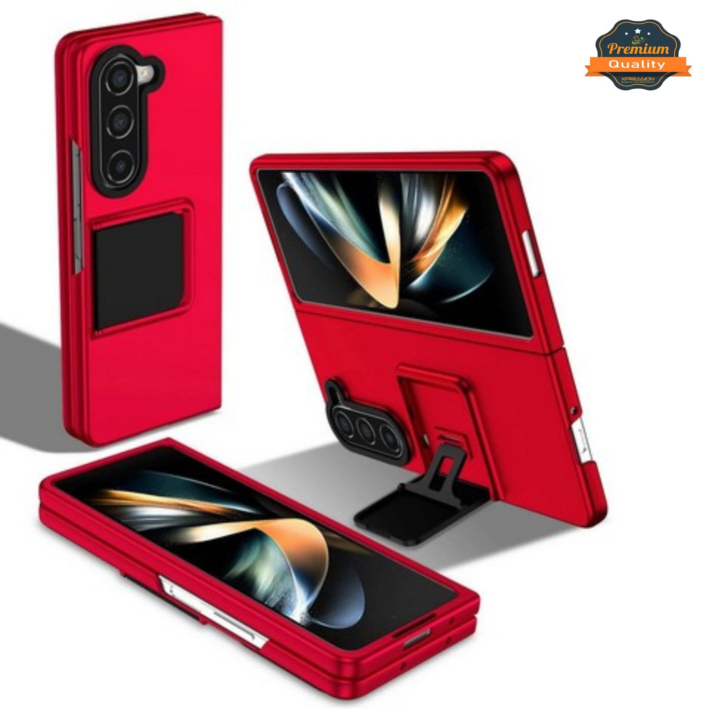 For Samsung Galaxy Z Fold 7 Hybrid Vertical Kickstand Case with Camera Slide Cover, Rugged Slim Shockproof Protective Case Cover