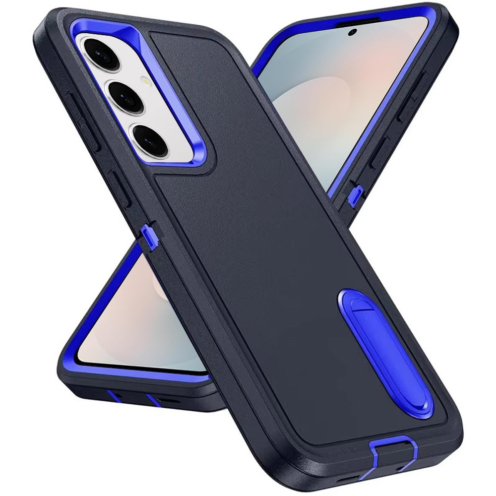 For Samsung Galaxy S22 Hybrid 3 Layers Hard 3in1 Shockproof with Kickstand Heavy Duty Hard TPU Rubber Anti-Drop Case Cover Black +Dark Blue
