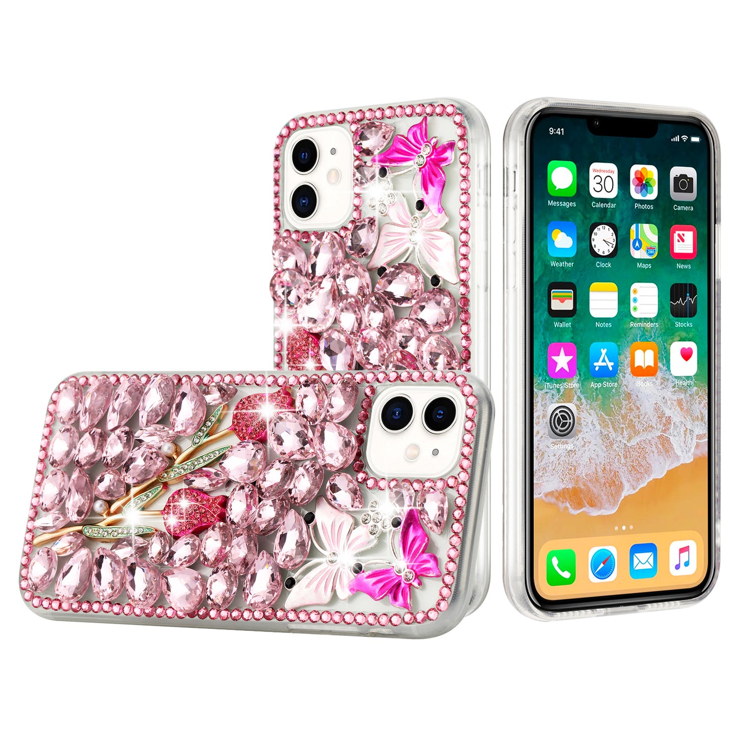 For Motorola Razr 2025 /2024 Bling Crystal 3D Full Diamonds Luxury Sparkle Rhinestone Hybrid Case Cover Pink Exquisite Garden Flower