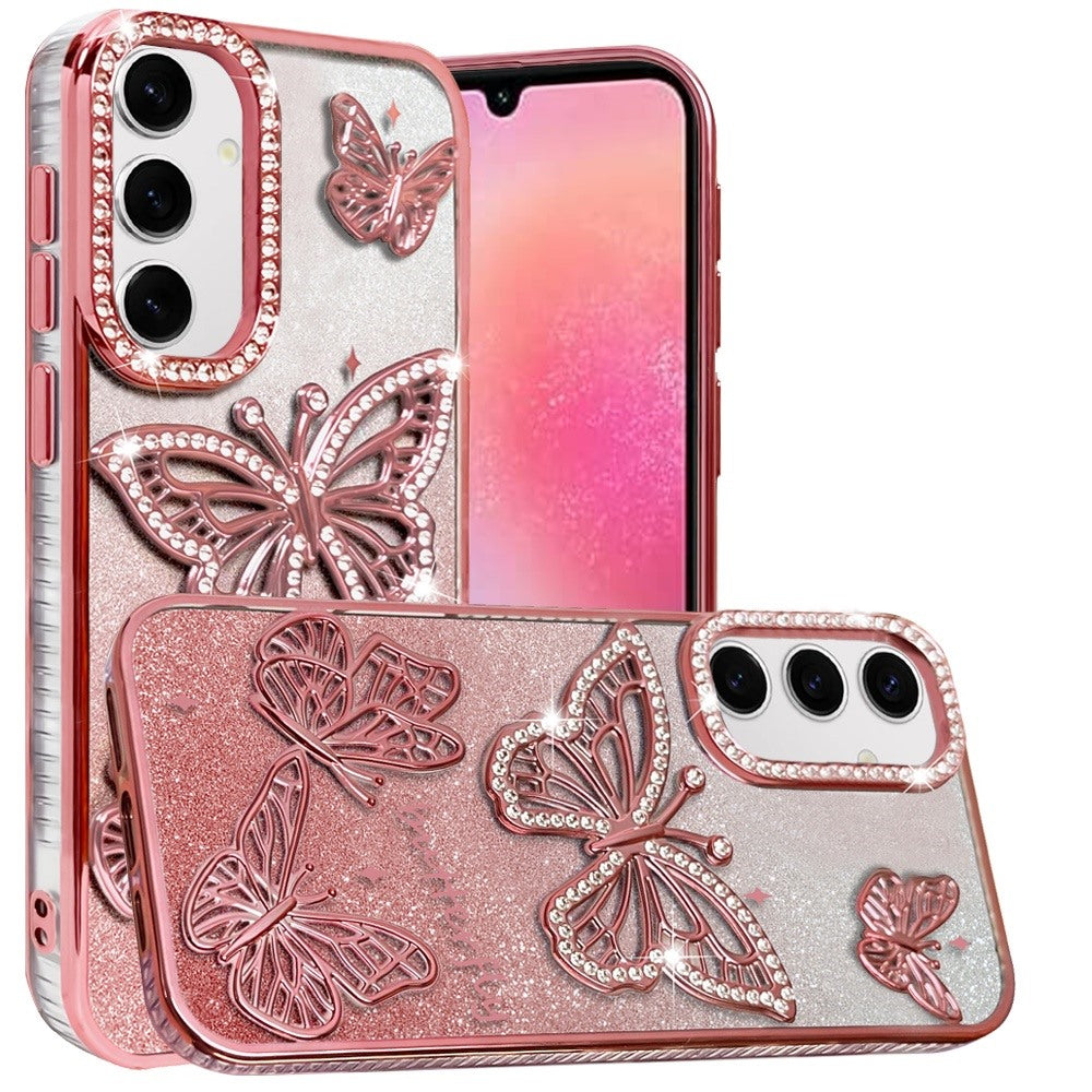 For Samsung Galaxy A26 Luxury Butterfly Sparkle Glitter Diamond Crystal Rhinestone Shimmer Bling Plating Thick TPU Hard PC Case Cover