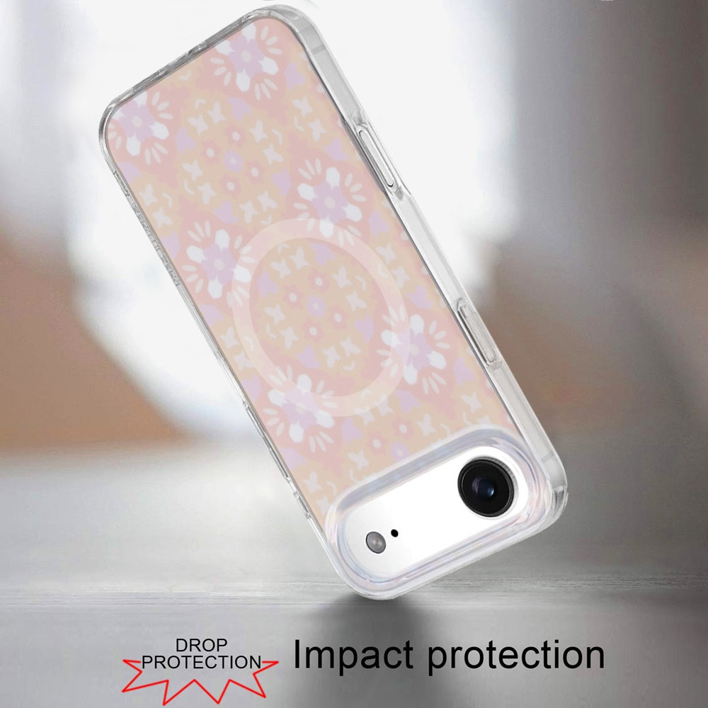 For Apple iPhone 17 Pro Max Stylish Pattern Fashion IMD Printed Design TPU Double Layer Slim Shockproof with Magnetic Back Case Cover Flowers Pink Gradient