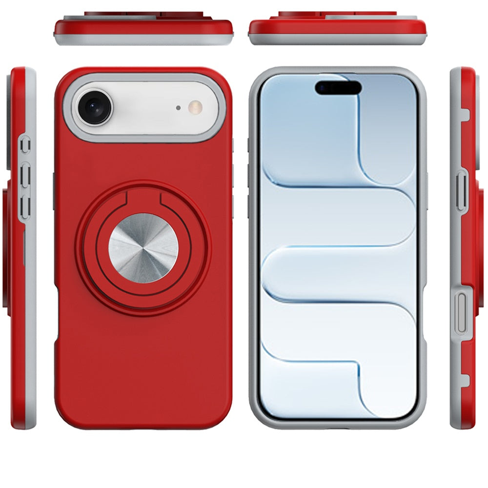 For Apple iPhone 17 AIR Metal Matte Hybrid with Invisible Rotational Ring Stand, Car Mount Friendly, Military Grade Slim Fit Sturdy Case Cover