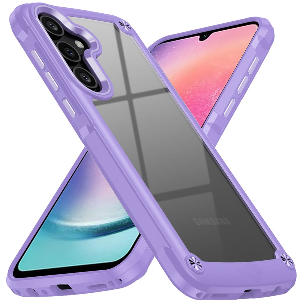 For Samsung Galaxy A26 Hybrid Transparent Rubber with Metal Buttons & Camera Edges Hard TPU Corner Frame Bumper Case Cover