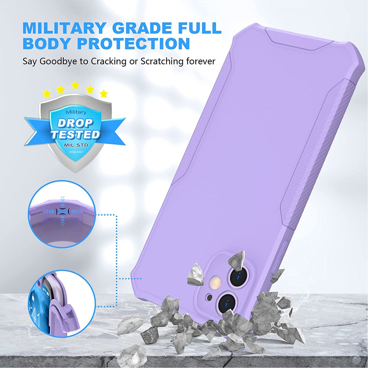 For TCL 50 LE Hybrid 2in1 Front Bumper Frame Cover Square Edge Shockproof Soft TPU + Hard PC Anti-Slip Heavy Duty Case Cover Purple