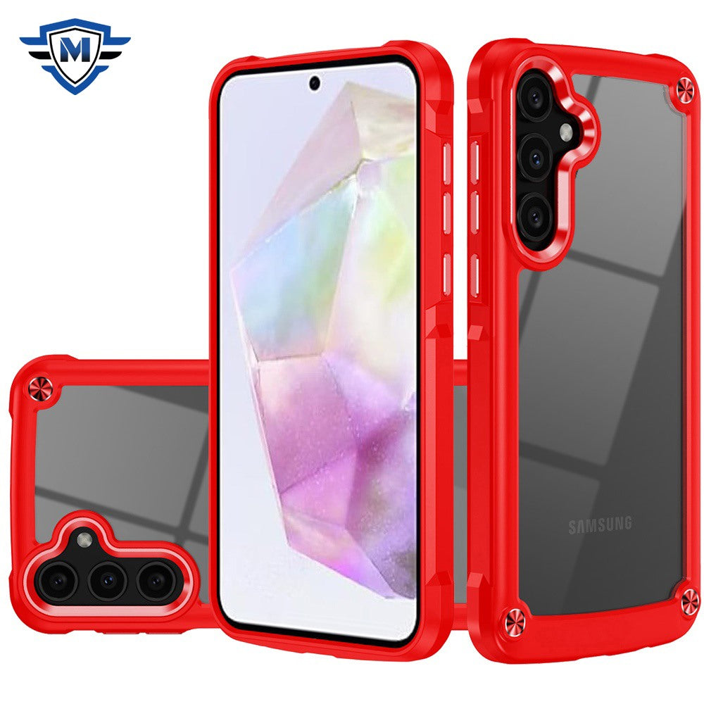 For Samsung Galaxy A36 Ultimate Hybrid Transparent Rubber with Metal Buttons & Camera Edges, Hard TPU Frame Corner Bumper Case Cover