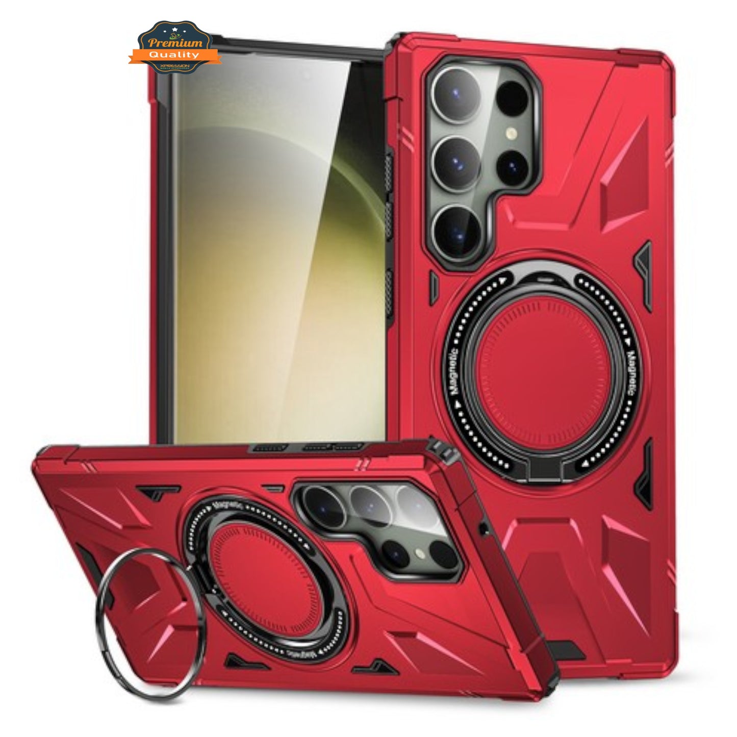 For Samsung Galaxy S25 Ultra Tough Shockproof Hybrid Magnetic Large Rotating Ring Stand Compatible with MagSafe Case Cover