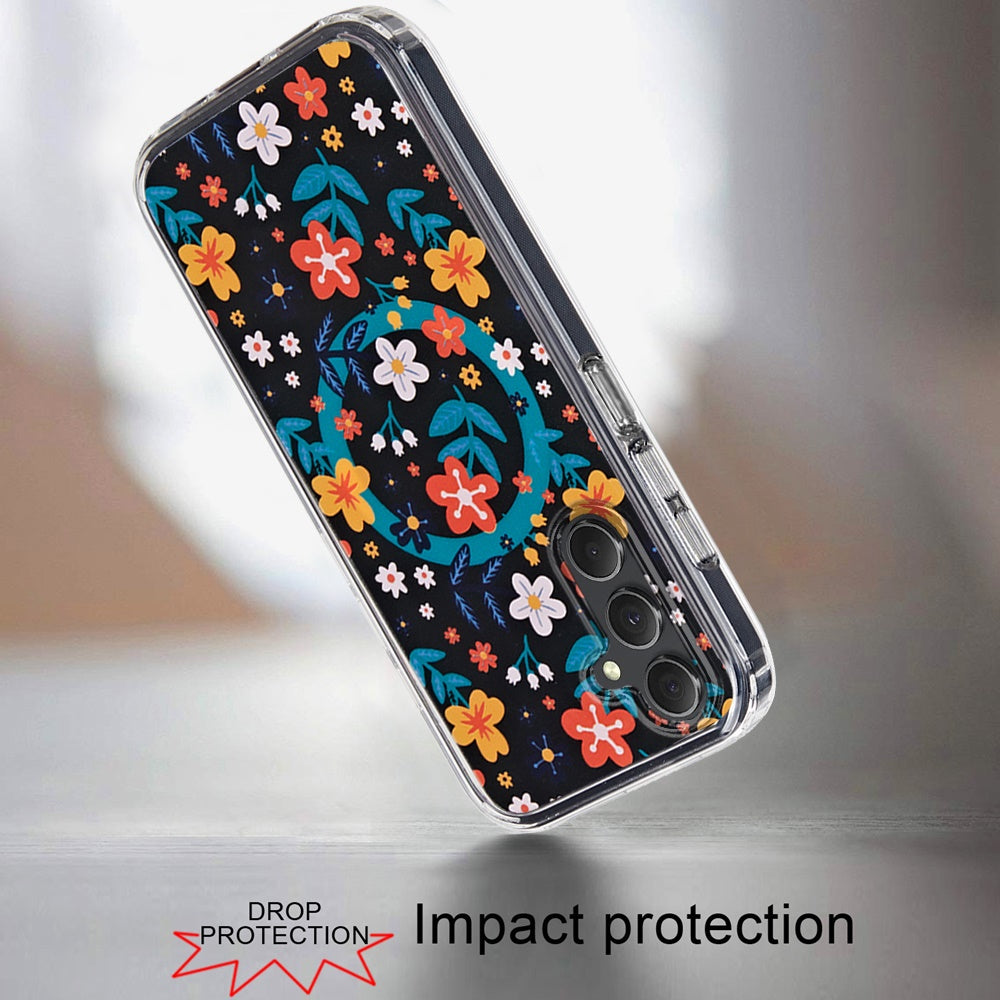For Samsung Galaxy S25 /S24 Cute Fashion Pattern Design, Durable Shockproof Slim TPU Hard Back, MagSafe Compatible Case Cover Nightly Floral
