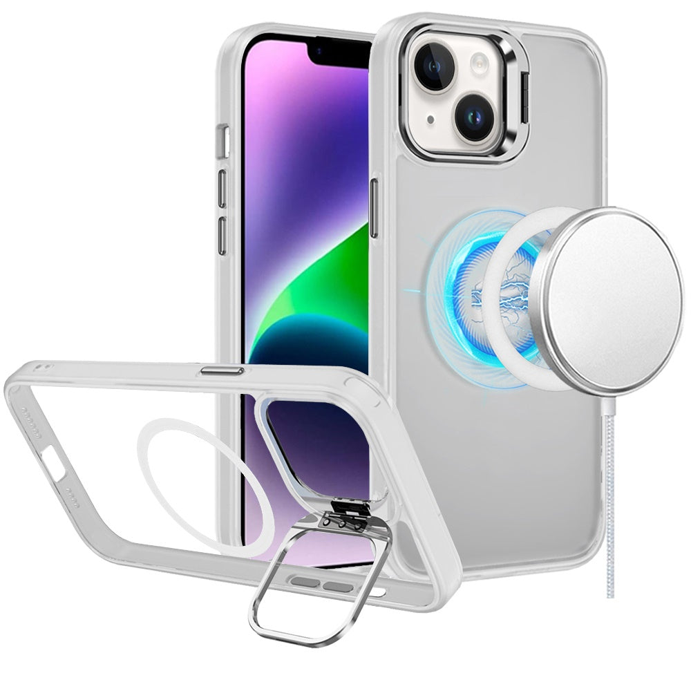 For Apple iPhone 16 Plus (6.7") Heavy Duty Metallic Hybrid Tough TPU with Camera Ring Stand, MagSafe Compatible, Rugged Drop Protection Case Cover