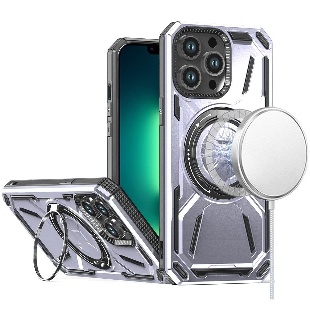 For Apple iPhone 16 Pro (6.3") Hybrid Magnetic Ring and 360° Rotational Kickstand with MagSafe Compatible, Military Grade Drop Protection Case Cover