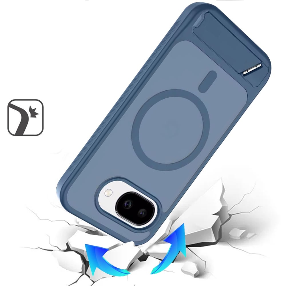 Phone Case for Google Pixel 10A Matte Magnetic Metal Kickstand Shockproof Grip Anti Slip Durable Protective Heavy Duty Hybrid Cover