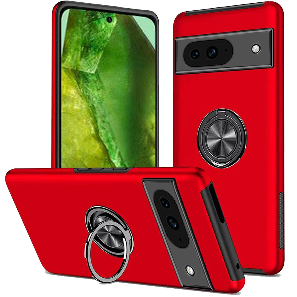 For Google Pixel 8A Hybrid 360 Degree Rotatable Metal Invisible Ring Stand Holder Fit Magnetic Car Mount Shockproof Case Cover